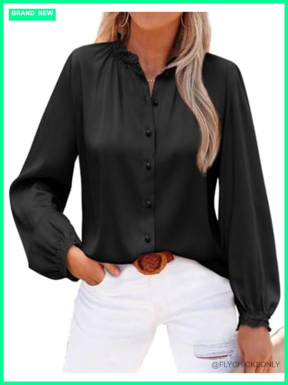 Neweek Women Satin Lace Button Down Long Sleeve Dressy Casual Blouse